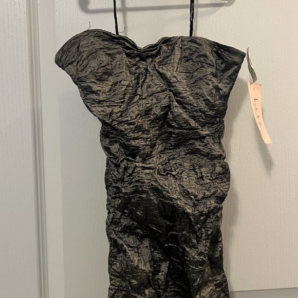 Nicole Miller Full length strapless charcoal dress with black trim, size 0 - Picture 1 of 8